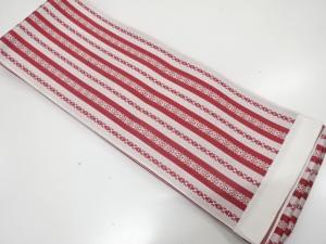 縞に抽象模様織り出し　半幅帯